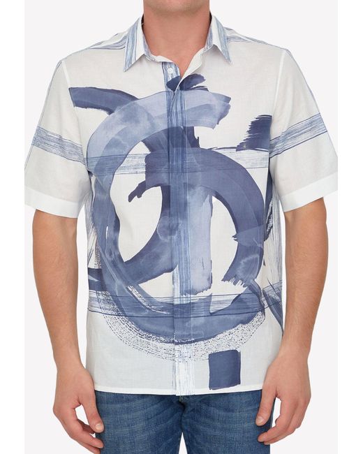 Dior Blue Graphic Print Short-sleeved Shirt for men