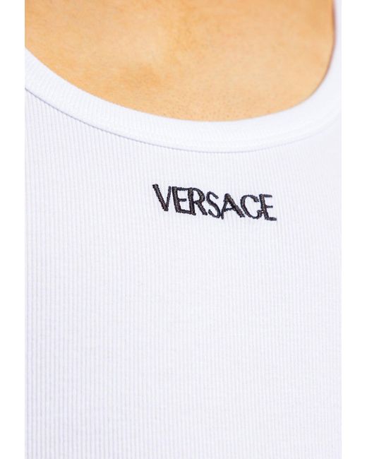 Versace White Logo-Embroidered Tank Top for men