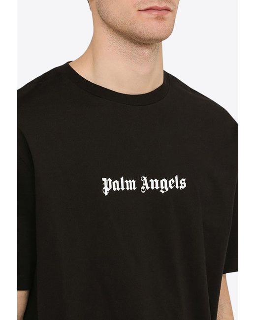 Palm Angels Black Logo Printed Crewneck T-Shirt for men
