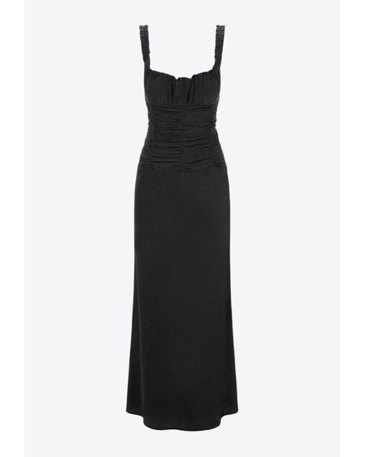 Staud Black Nic Ruched Sleeveless Silk Maxi Dress