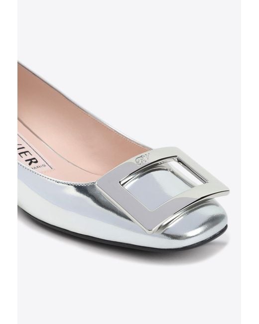 Roger Vivier White U Look Mirrored Leather Ballet Flats