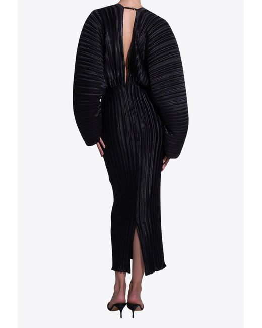 L'idée Black The Galerie V-Neck Pleated Midi Dress