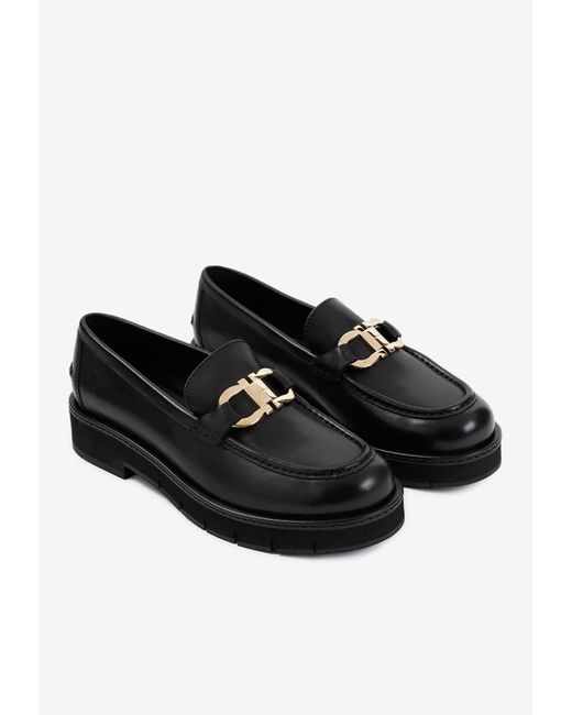Ferragamo Black Maryan Leather Loafers