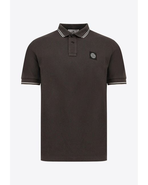 Stone Island Black Logo Patch Polo T-Shirt for men