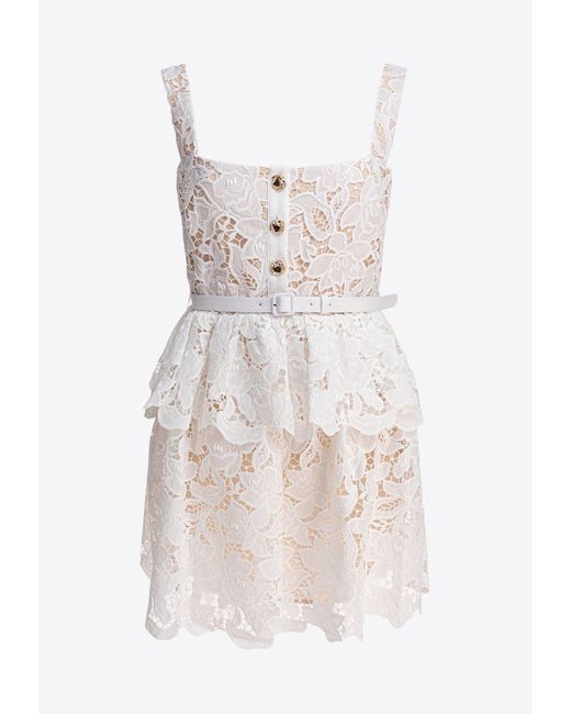 Self-Portrait White Lace Layered Mini Dress