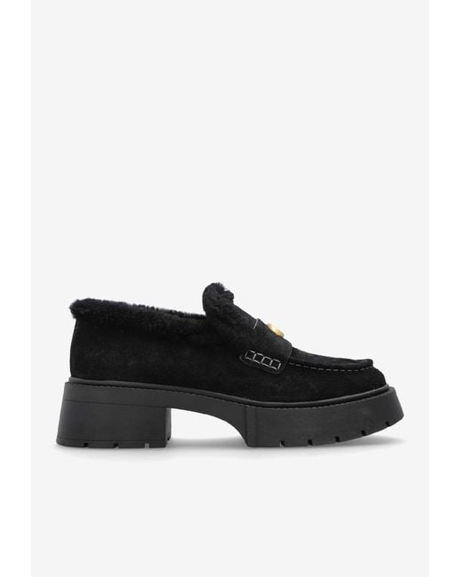 COACH Black Leah Suede Platform Loafers