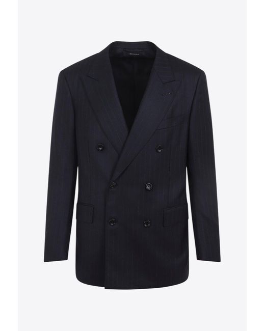 Tom Ford Blue Double-Breasted Wool Blazer for men