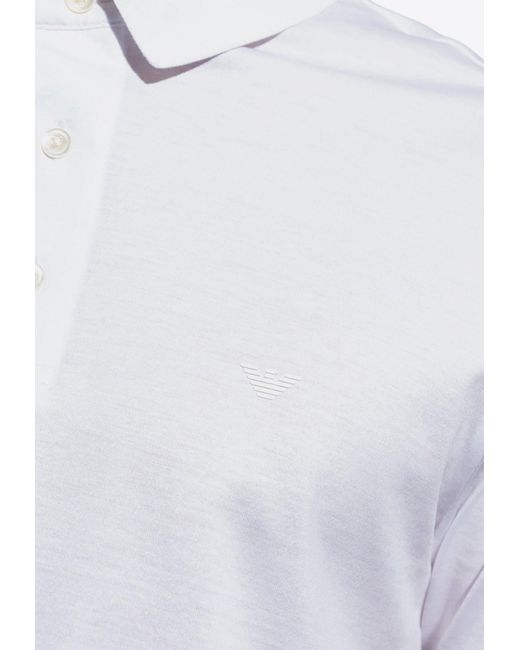 Emporio Armani White Embroidered Logo Polo T-Shirt for men