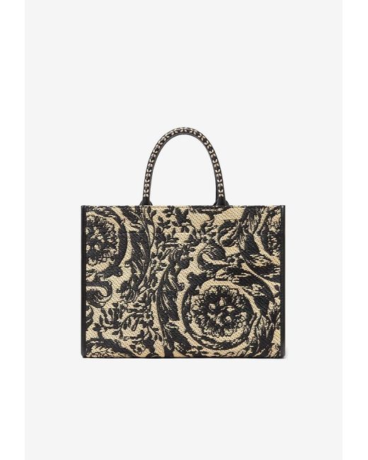 Versace Medium Barocco Athena Raffia Tote Bag in Natural | Lyst