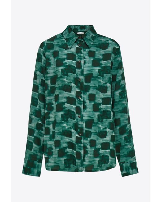 Ferragamo Green Graphic Print Button-Up Shirt