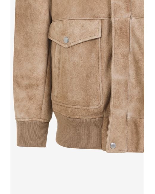 Prada Natural Suede Bomber Jacket