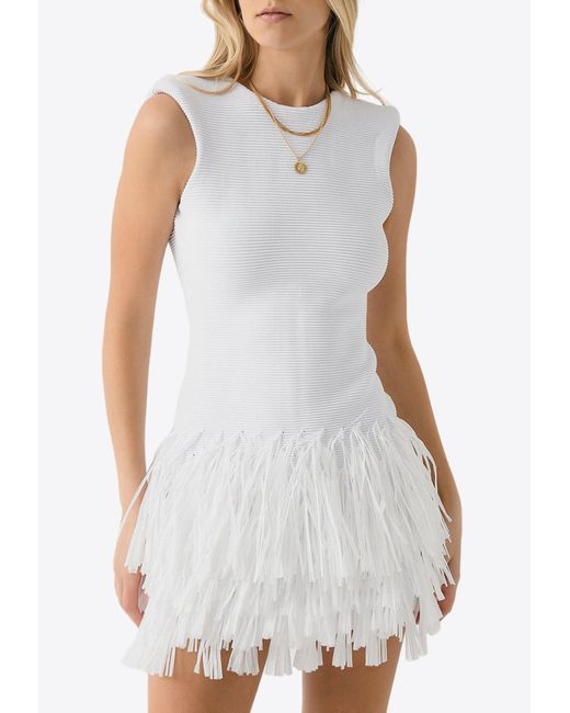 Aje. White Rushes Fringe Knitted Mini Dress