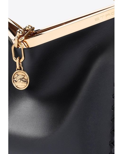 Etro Black Medium Vela Calf Leather Shoulder Bag