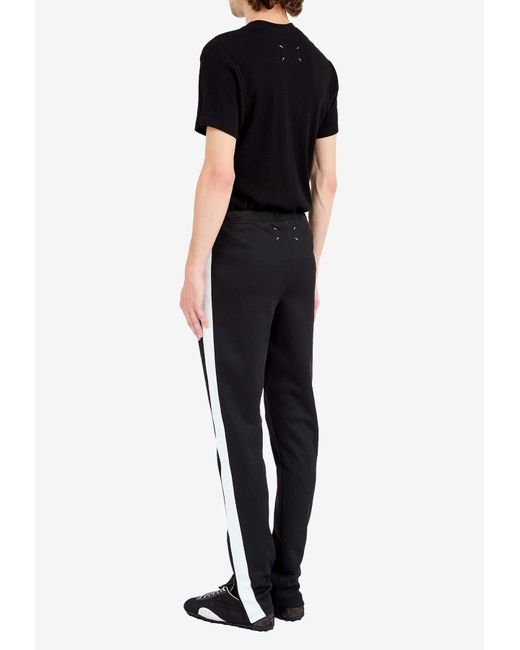 Maison Margiela Black Four Stitch Logo Skinny Track Pants for men