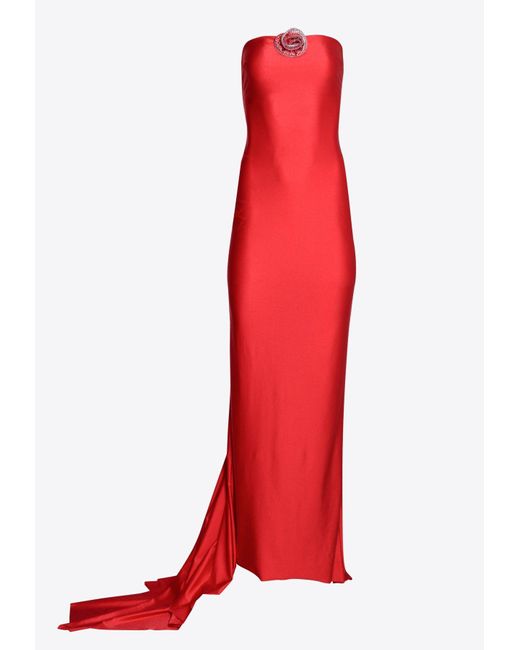 Guiseppe Di Morabito Red Strapless Floral Pin Gown