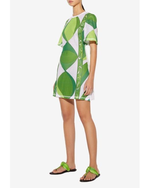 Emilio Pucci Green Pesci Print Mesh Mini Dress