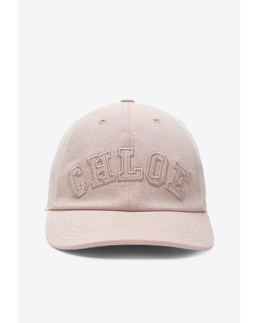 Chloé Natural Embroidered Logo Denim Cap