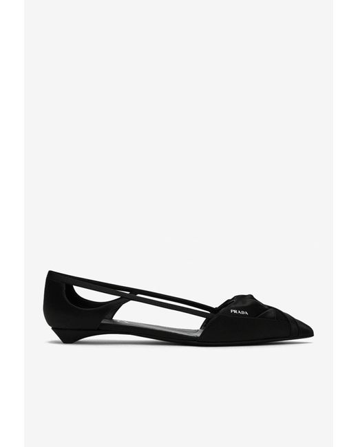 Prada White Satin Cut-Out Pointed-Toe Flats