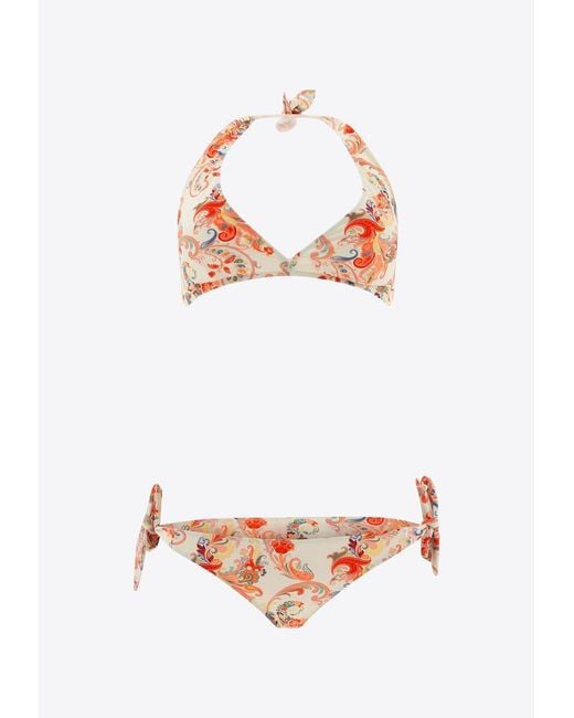 Etro White Floral-Pattern Two-Piece Bikini