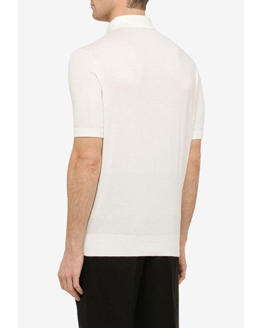 Loro Piana White Short-Sleeved Polo Shirt for men