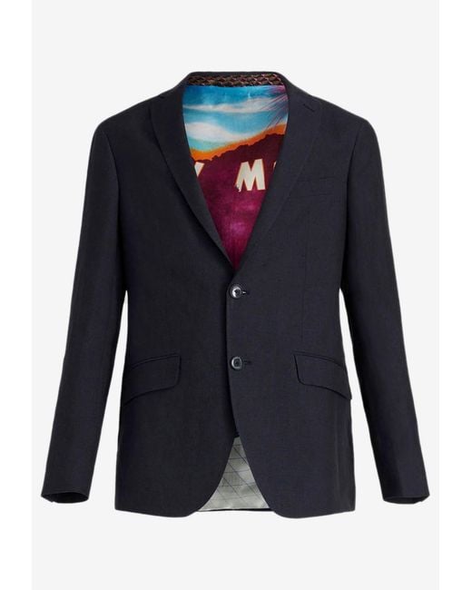 Etro Blue Linen Roma Jacket for men