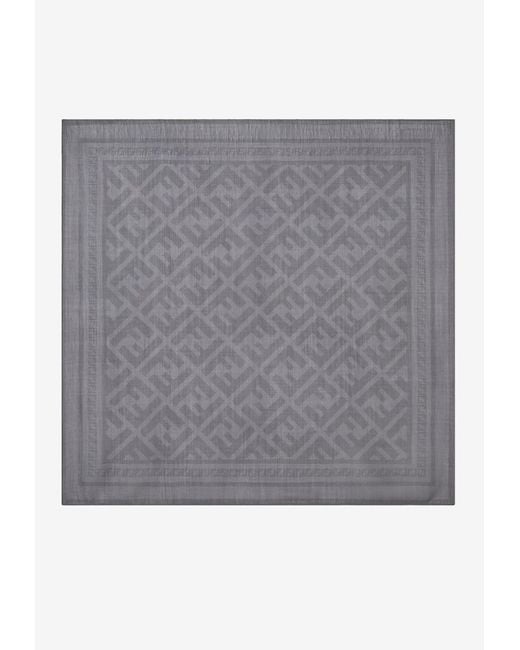 Fendi Gray Patterned Silk-Blend Scarf for men