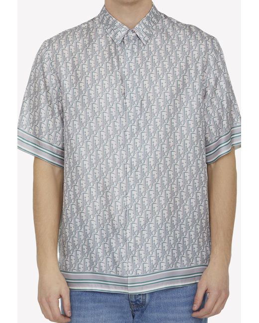 Dior Gray Logo Oblique Pattern Silk Shirt for men