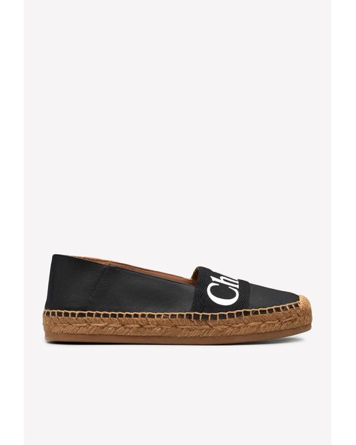 Chloé Black Woody Flat Espadrilles In Leather