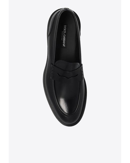 Dolce & Gabbana Black Altavilla Brushed Leather Loafers for men