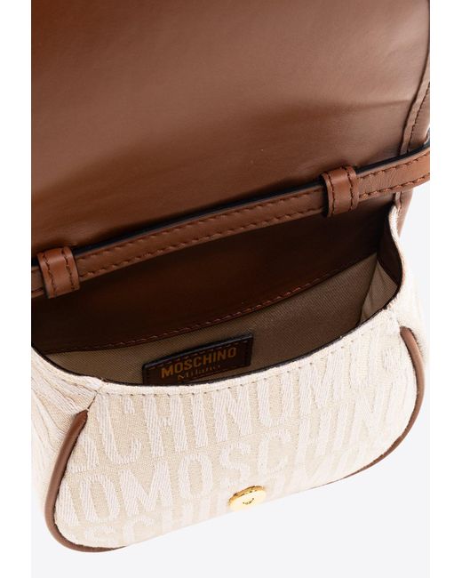 Moschino White Small All-Over Logo Crossbody Bags
