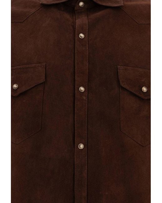 Tagliatore Brown Wayne Long-Sleeved Suede Overshirts for men