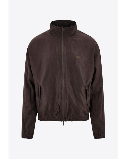 Ferragamo Brown Logo Patch Zip-Up Jacket for men