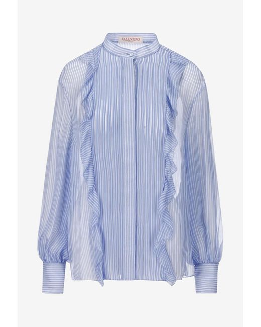 Valentino Blue Stripe Chiffon Long-sleeved Shirt