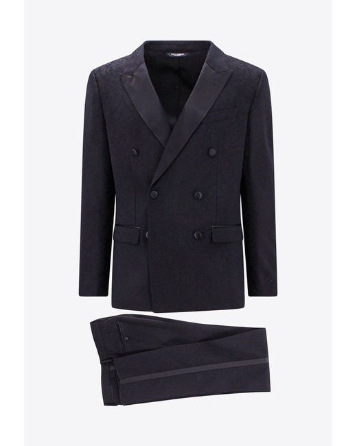 Dolce & Gabbana Blue Wool Jacquard Double-Breasted Suit for men