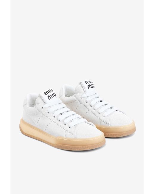 Miu Miu Leather Low-Top Sneakers in White | Lyst