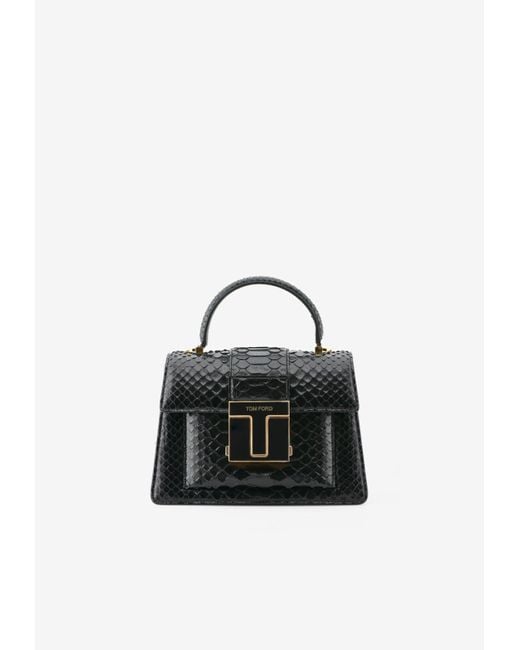 Tom Ford Black Small 001 Top Handle Bag In Snake-embossed Leather