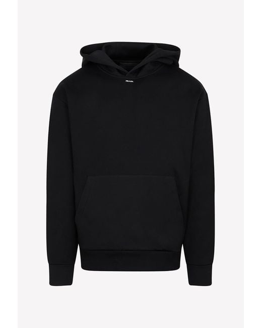 Prada Black Tiny Logo Hooded Sweatshirt for men