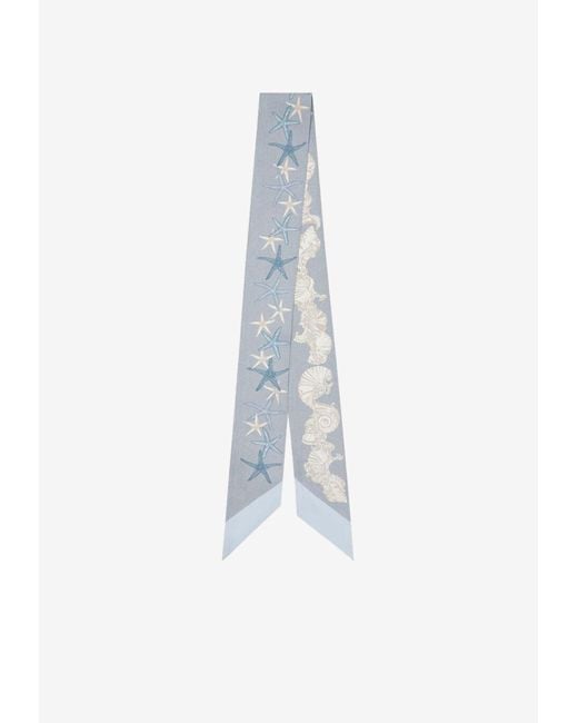 Versace White Barocco Sea Print Silk Scarf Tie