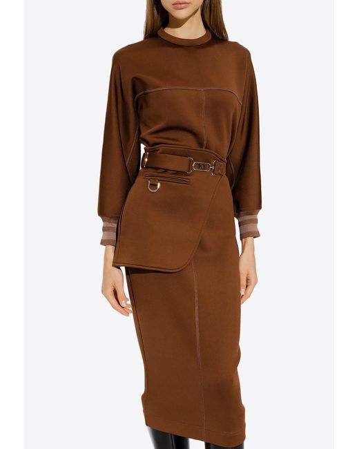Fendi O'lock Belted Midi Dress in Brown | Lyst Canada