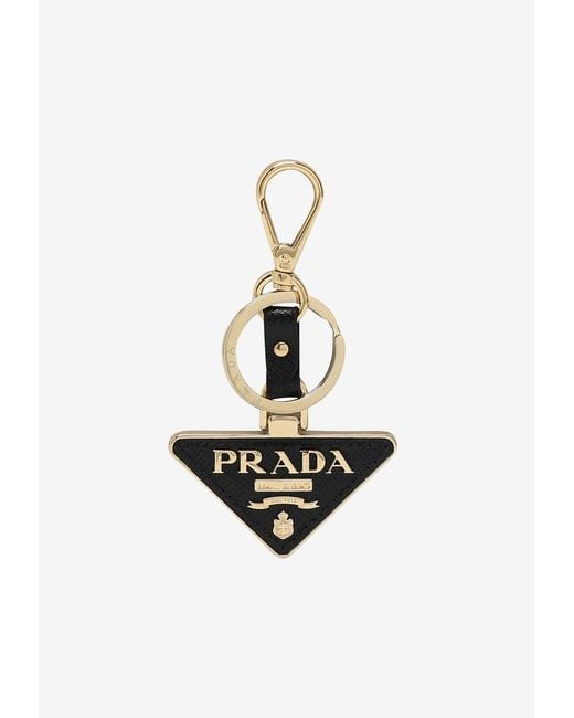 Prada White Logo Engraved Keychain