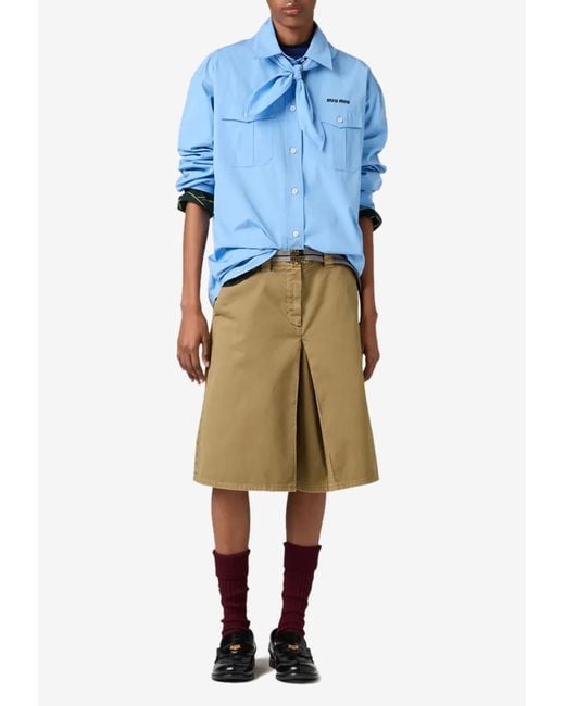 Miu Miu Natural Long-Sleeved Poplin Shirt With Scouts Scarf