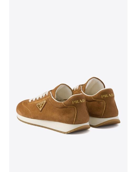 Prada Brown Triangle Logo Suede Sneakers