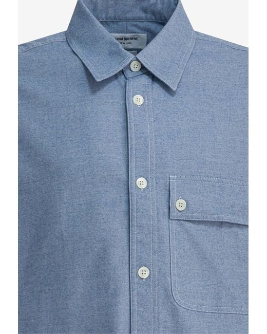 Thom Browne Blue Logo-Patched Buttoned Shirt for men