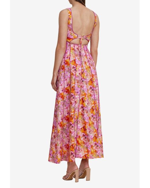 Acler Red Hansley Floral Midi Dress