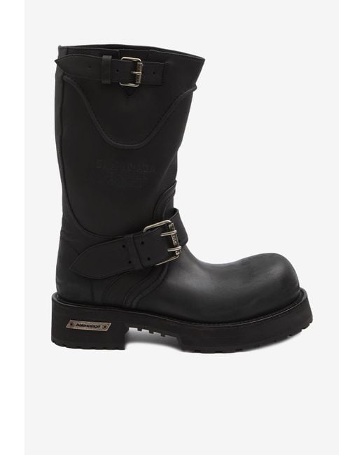 Balenciaga Black Venom Calf Leather Mid-Calf Boots for men