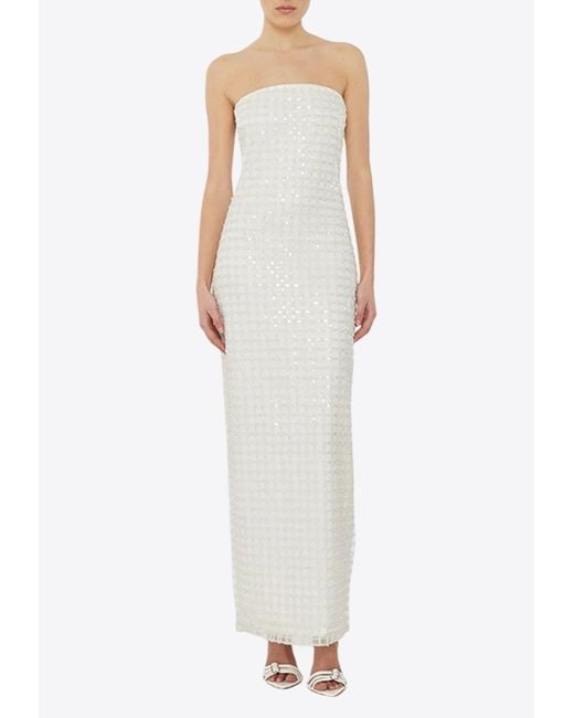 ROTATE BIRGER CHRISTENSEN White Beaded Strapless Maxi Tube Dress