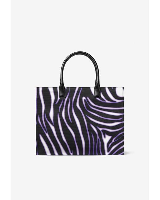 Versace Blue Large Zebra Print Tote Bag