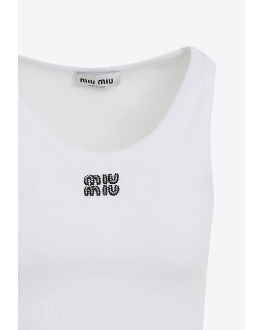 Miu Miu Beaded Logo Tank Top in White | Lyst
