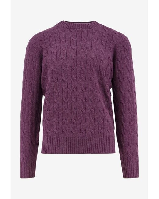 Brunello Cucinelli Purple Cable Knit Sweater for men