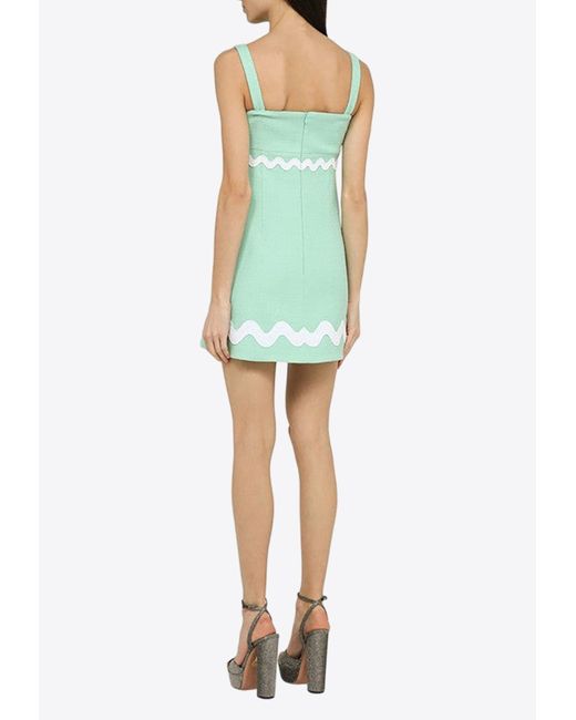Patou Green Wave Summer Mini Dress With Bow Detail
